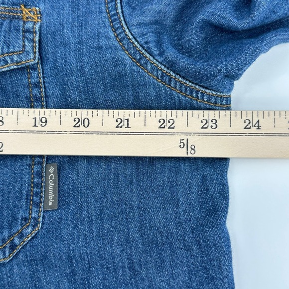 Columbia Men's Large Regular Fit Denim Shirt Plaid Flannel Lined Long Sleeve - Picture 9 of 11